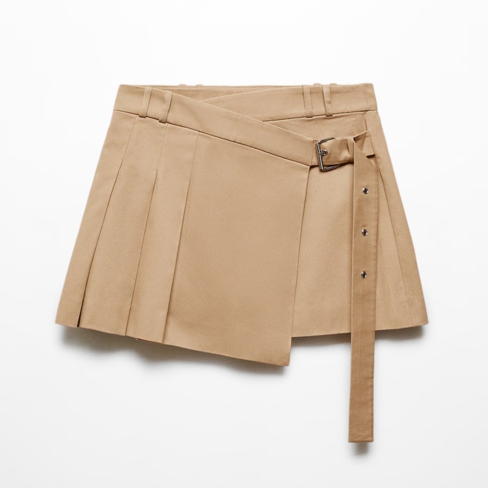 Mango Tan Wrap Mini Skirt with Asymmetrical Pleats